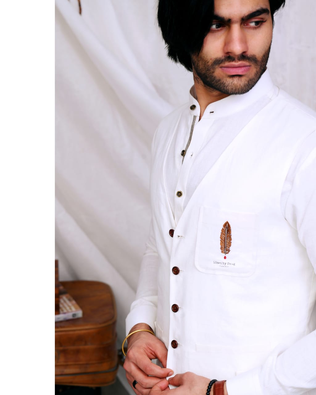 Feather Kurta Trouser And Waistcoat