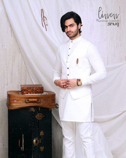 Feather Kurta Trouser And Waistcoat