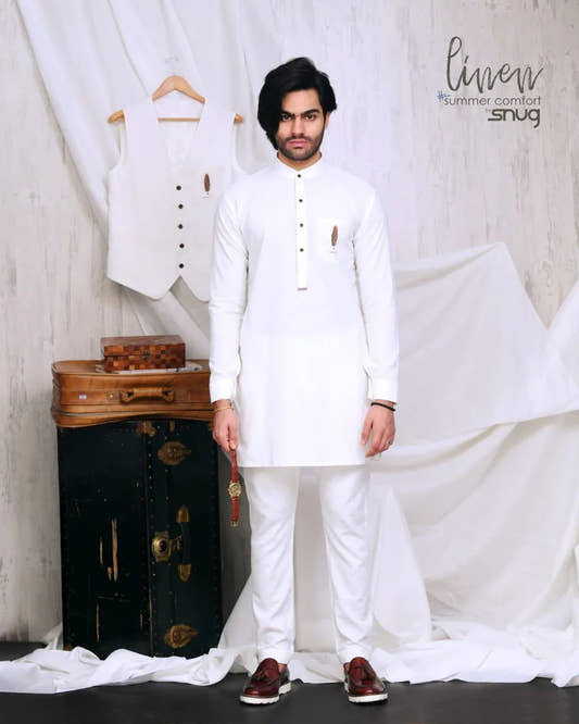 Feather Kurta Trouser And Waistcoat - Snug