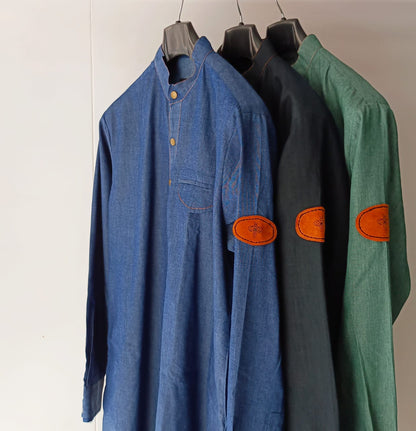 Denim Retro Kurta Trouser with Leather Waistcoat.