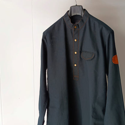 Denim Retro Kurta Trouser with Leather Waistcoat.