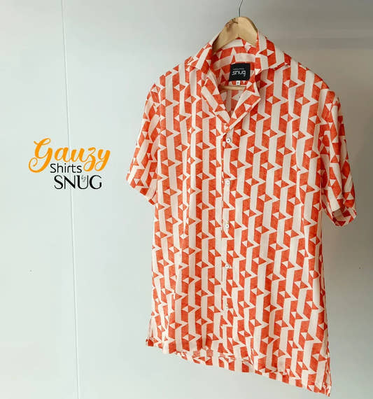Orange White Gauzy Shirt - Snug