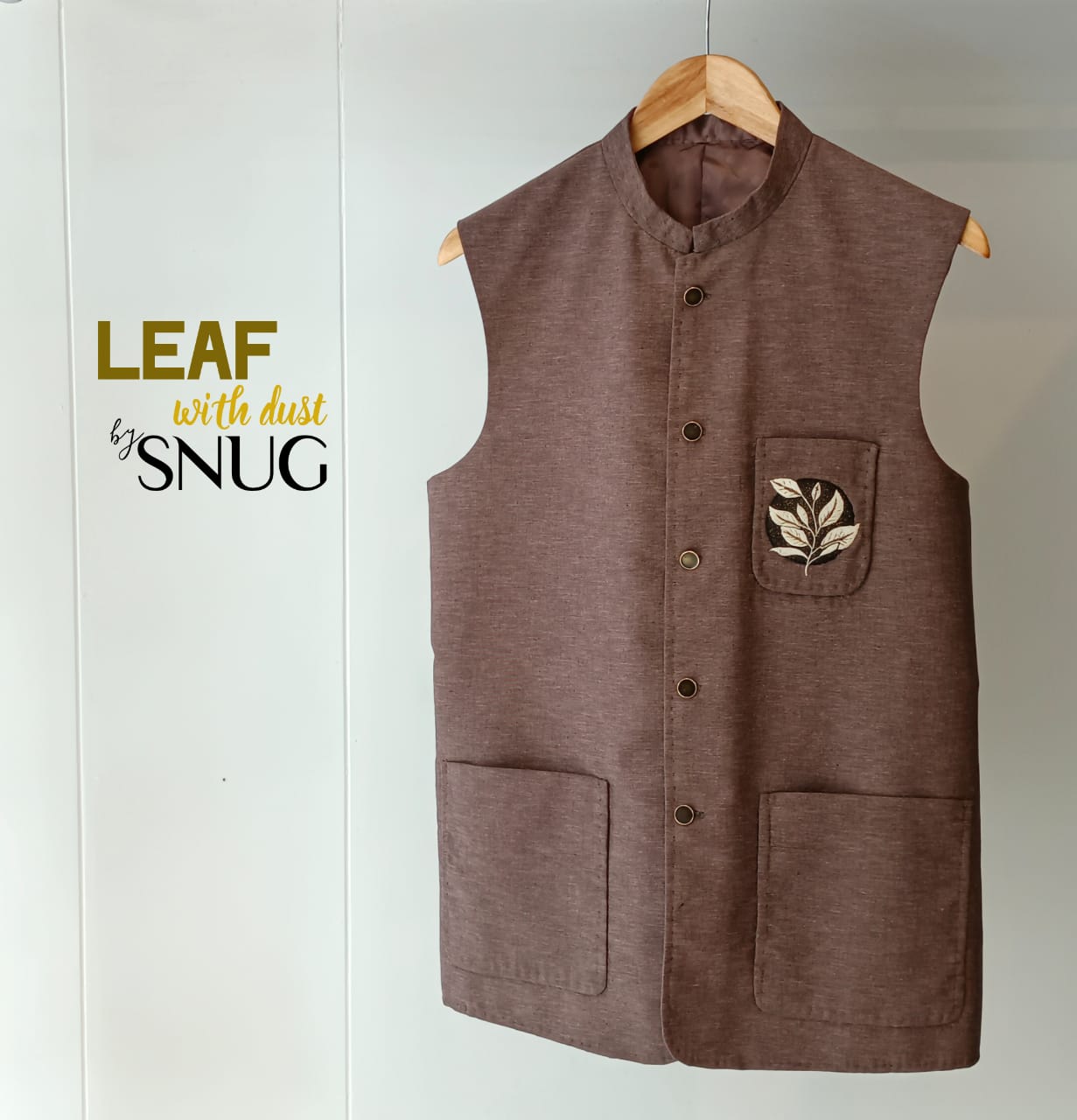 Gold Net Kurta Trouser With Leaf Waistcoat