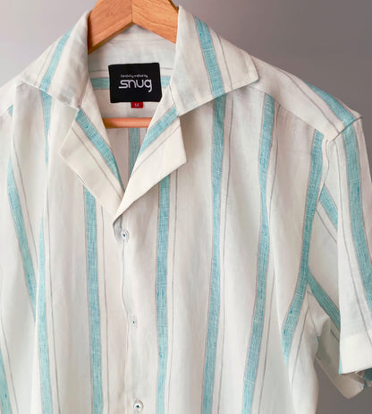 Sea Green Broad Stripes Linen Shirt