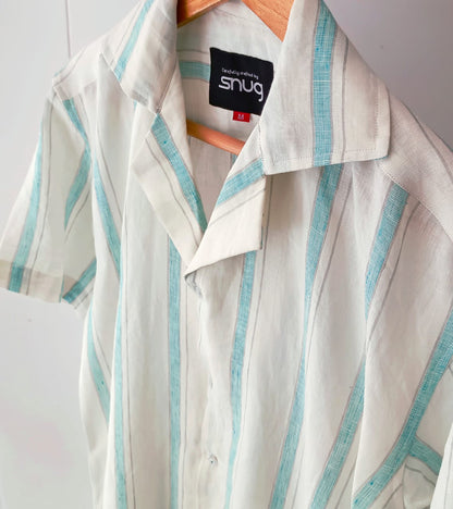 Sea Green Broad Stripes Linen Shirt