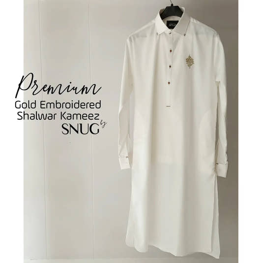 Golden Egyptian Qamiz Shalwar With Orange Embroided Blazer - Snug