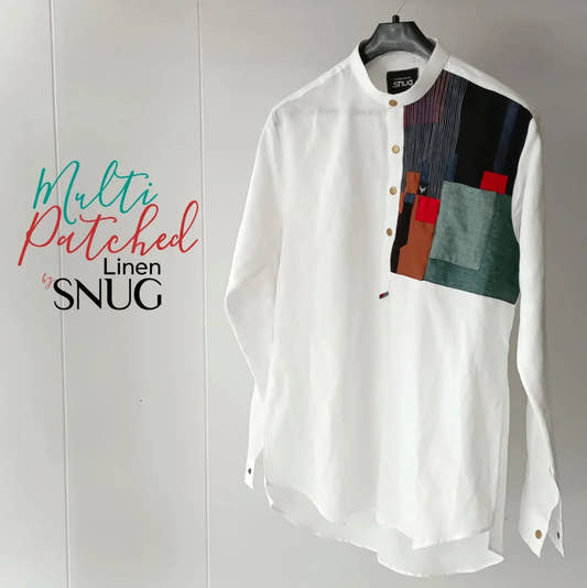 Multi Patched Linen Short kurta. - Snug