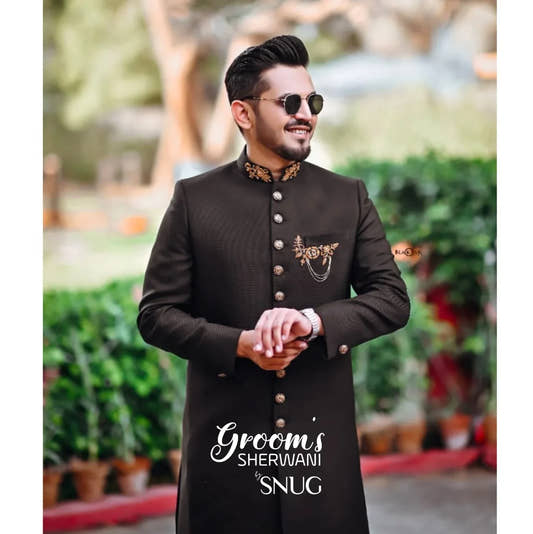 Mansoor's Black Embroidered Sherwani - Snug