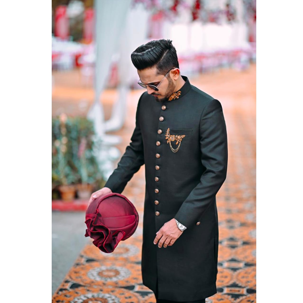 Mansoor's Black Embroidered Sherwani