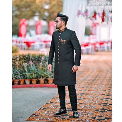 Mansoor's Black Embroidered Sherwani