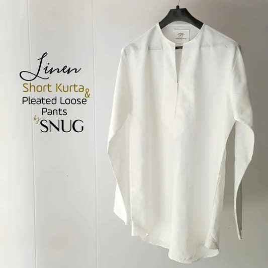 Linen Short Kurta & Pleated Loose Pants. - Snug