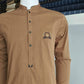 Coffee Kurta Trouser with Denim Waistcoat.