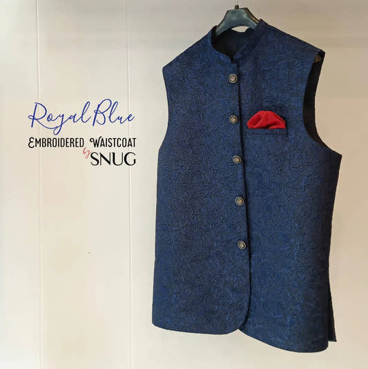 Royal Blue Embroidered Waistcoat - Snug