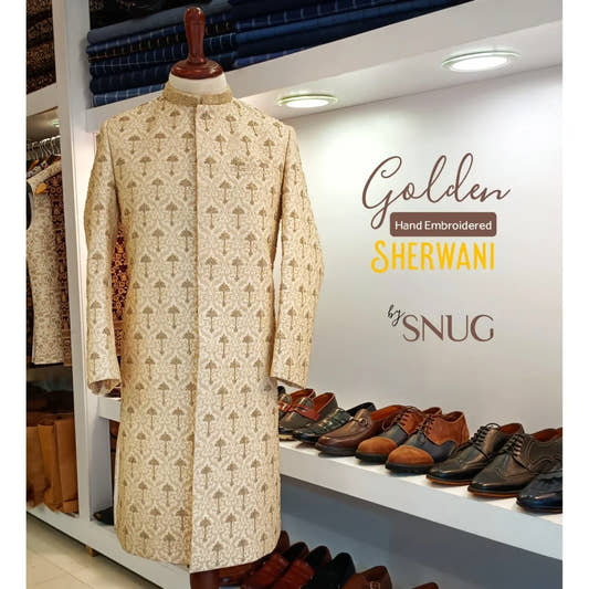 Golden Hand Embroided Sherwani - Snug