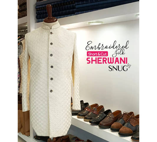 Embroidered Silk Short & Cut Sherwani - Snug