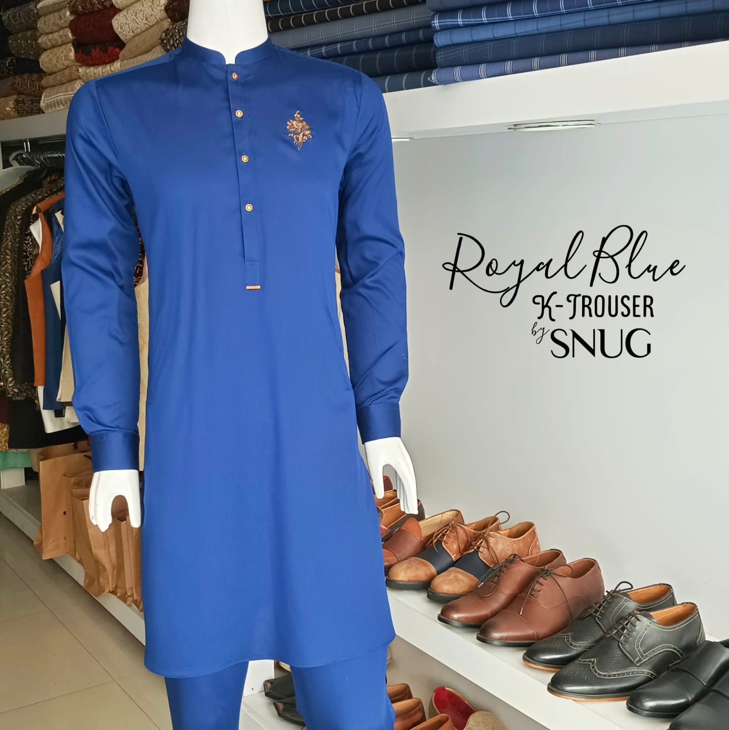 Royal Blue Chest Embroidery Kurta Trouser