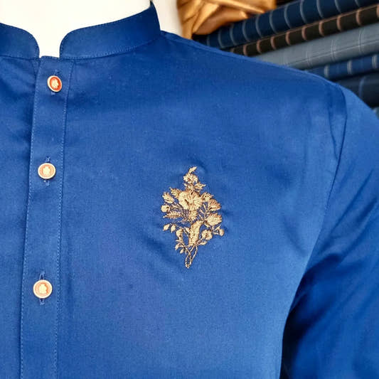Royal Blue Chest Embroidery Kurta Trouser - Snug