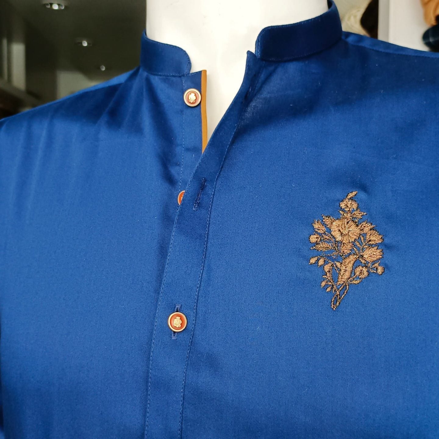 Royal Blue Chest Embroidery Kurta Trouser