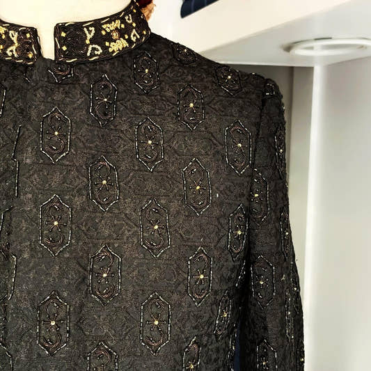 Black Hand Embroidered Sherwani by Snug. - Snug