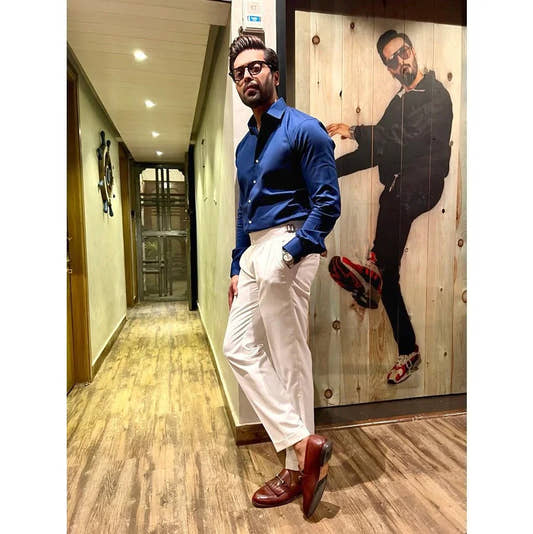 Royal Blue Two Tone Shirt with Gurkha Pants. - Snug