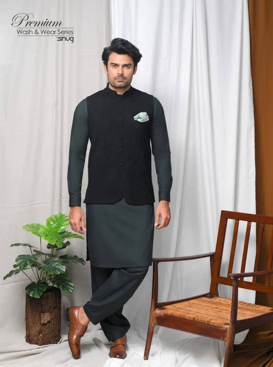 Green Premium Wash and Wear Qamiz Shalwar - Snug