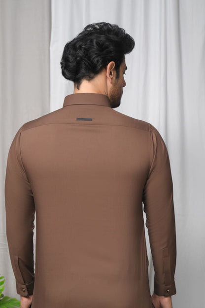 Brown Wash & Wear Kurta Shalwar.