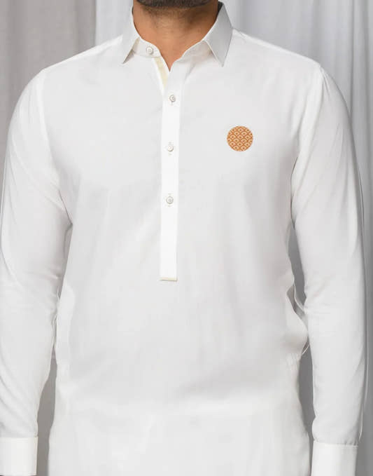 Pearl White Wash & Wear Kurta Shalwar. - Snug