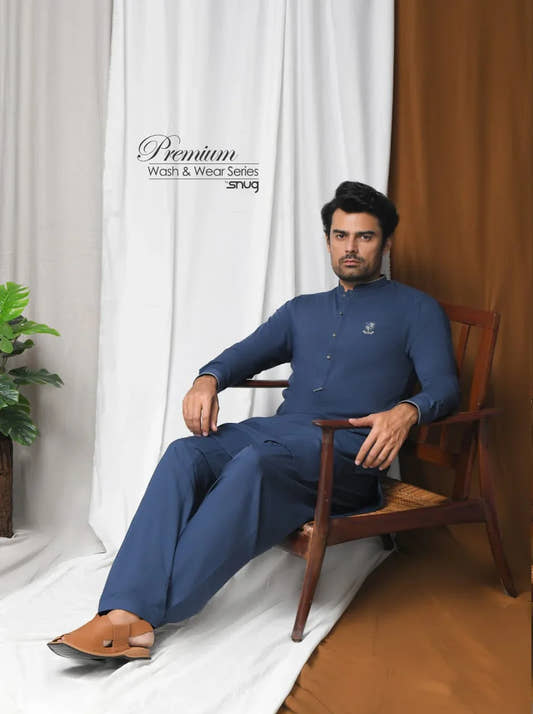 Yale Blue Wash & Wear Kurta Shalwar. - Snug