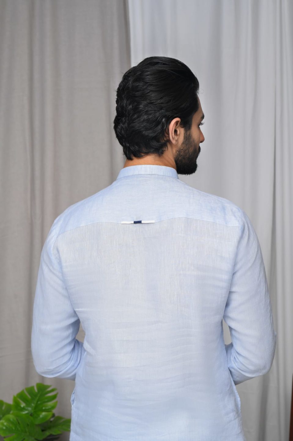 Sky Blue Linen Flap Pocket Kurta Trouser.