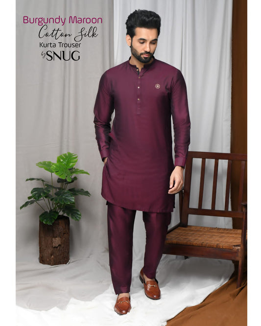 Maroon Burgundy Maroon Cotton Silk Kurta Trouser.