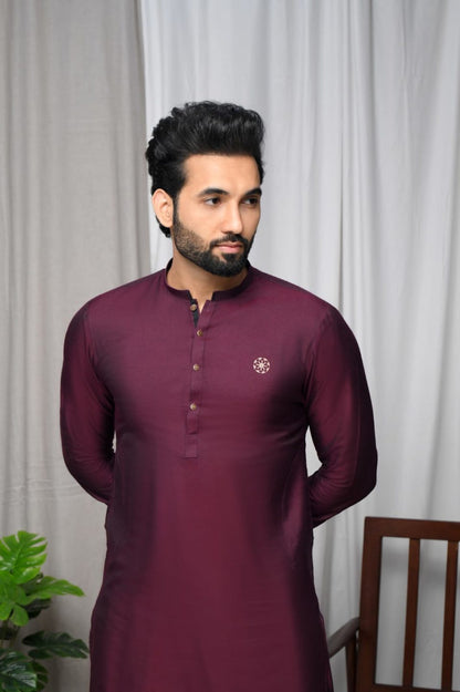 Maroon Burgundy Maroon Cotton Silk Kurta Trouser.