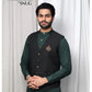 Army Green Zipper Patched Kurta Trouser with Black Quilted Waistcoat - Snug