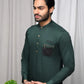 Army Green Zipper Patched Kurta Trouser with Black Quilted Waistcoat - Snug