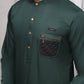 Army Green Zipper Patched Kurta Trouser with Black Quilted Waistcoat - Snug