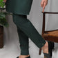 Army Green Zipper Patched Kurta Trouser with Black Quilted Waistcoat - Snug