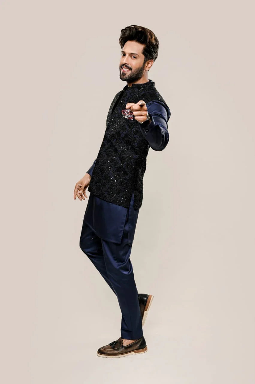Egyptian Cotton Kurta Trouser With Sequin Waistcoat - Snug