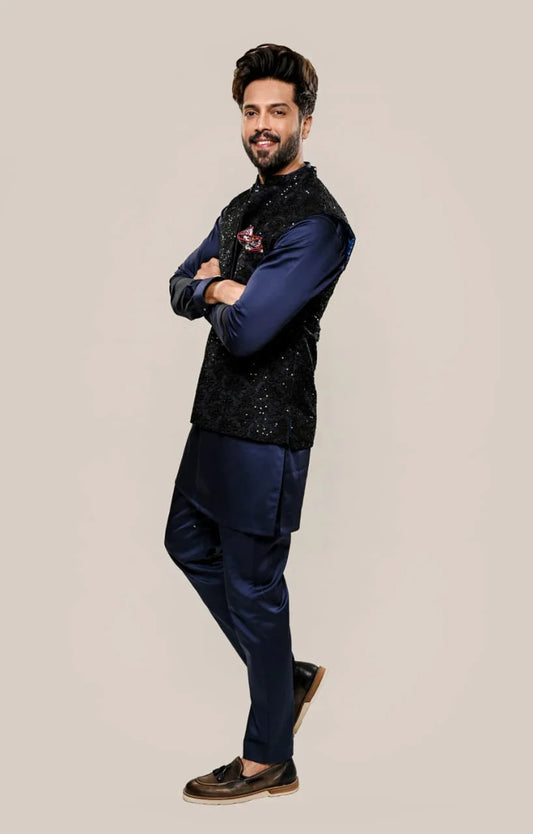 Egyptian Cotton Kurta Trouser With Sequin Waistcoat - Snug