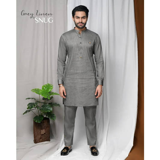 Grey Linen Kurta Trouser - Snug
