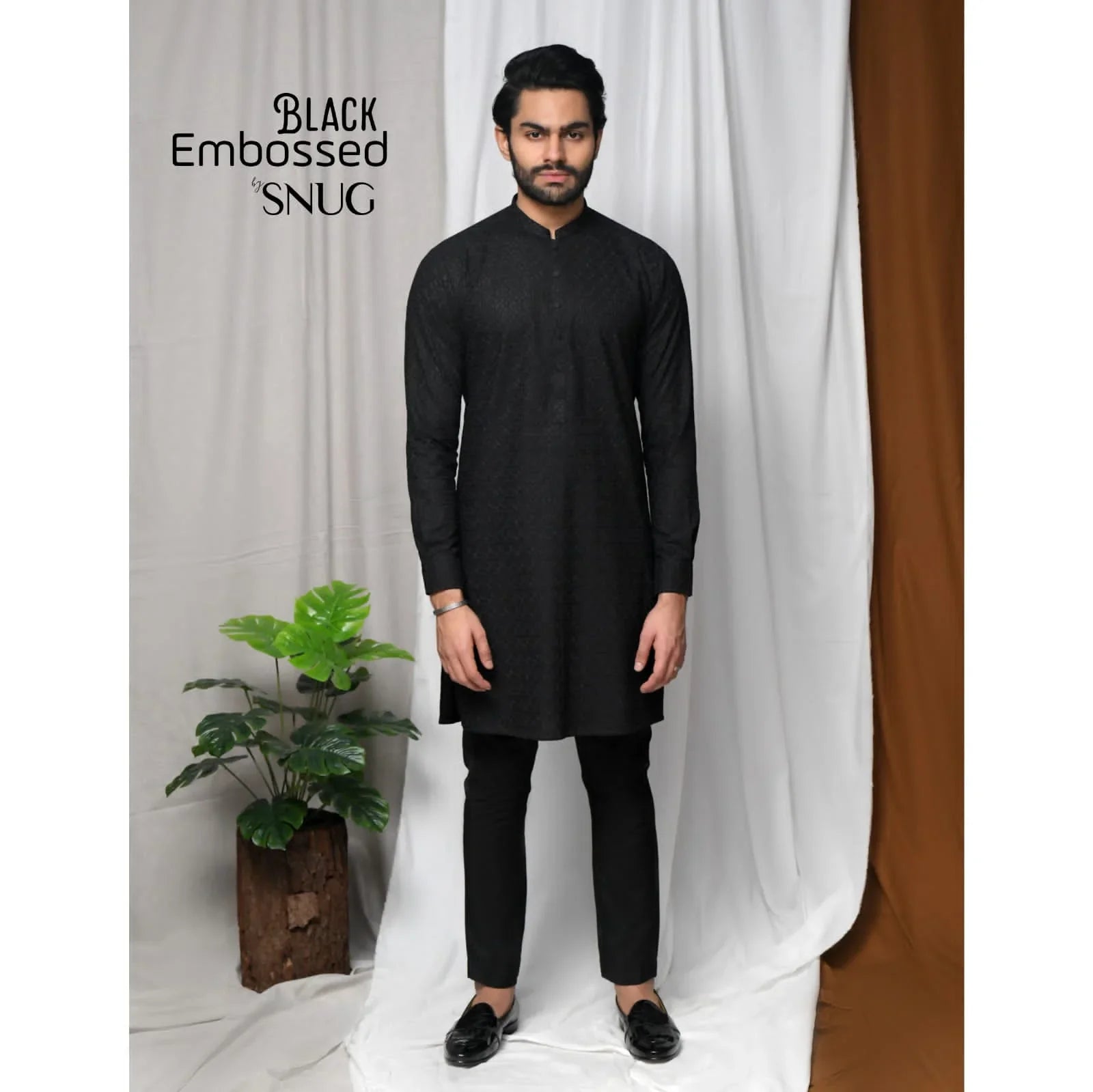 Black Embossed Kurta Trouser - Snug