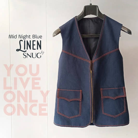 Mid Night Blue Linen WaistCoat - Snug