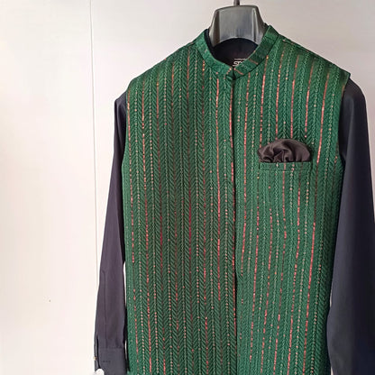 Green Embroidered Waistcoat with Copper Sequins.