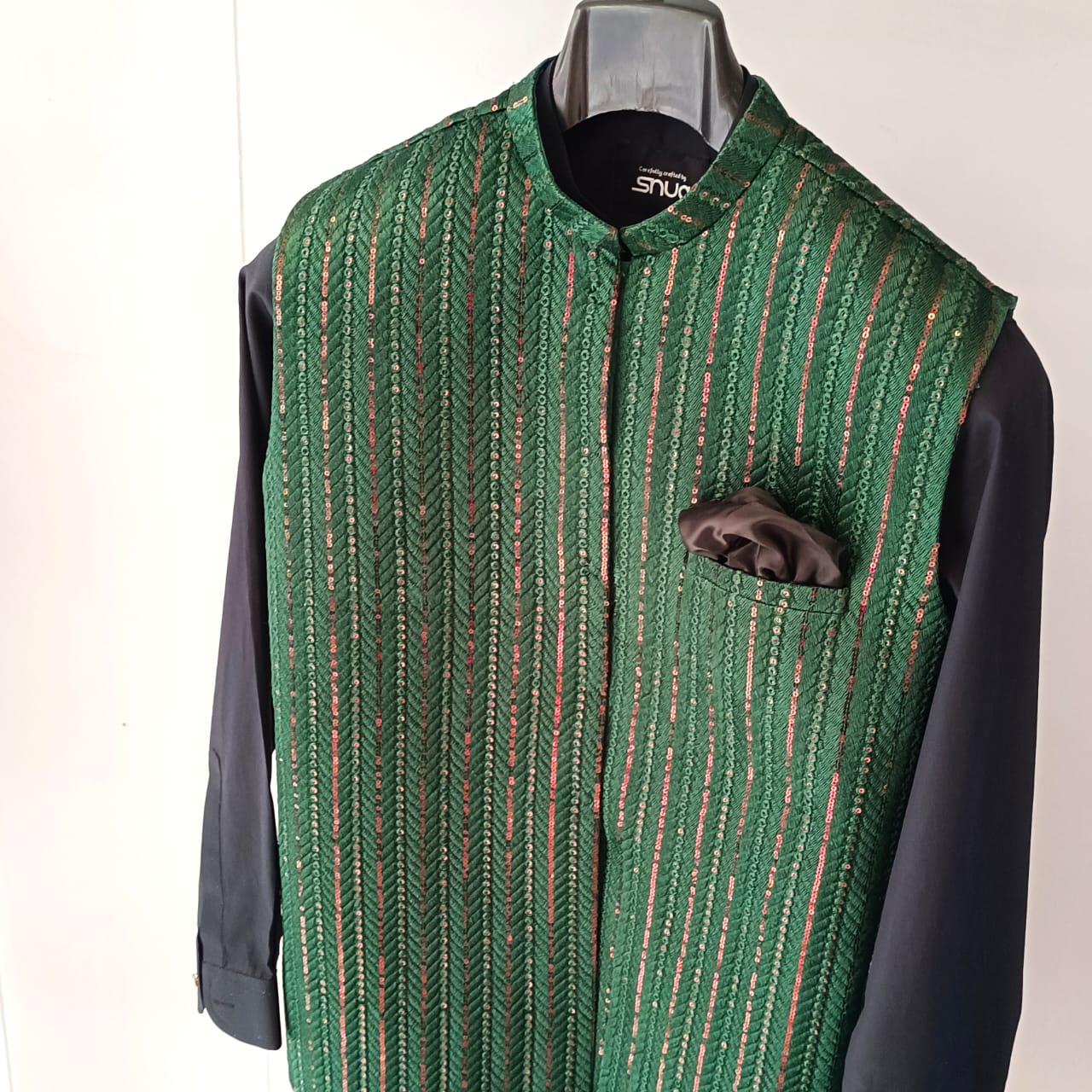 Green Embroidered Waistcoat with Copper Sequins.