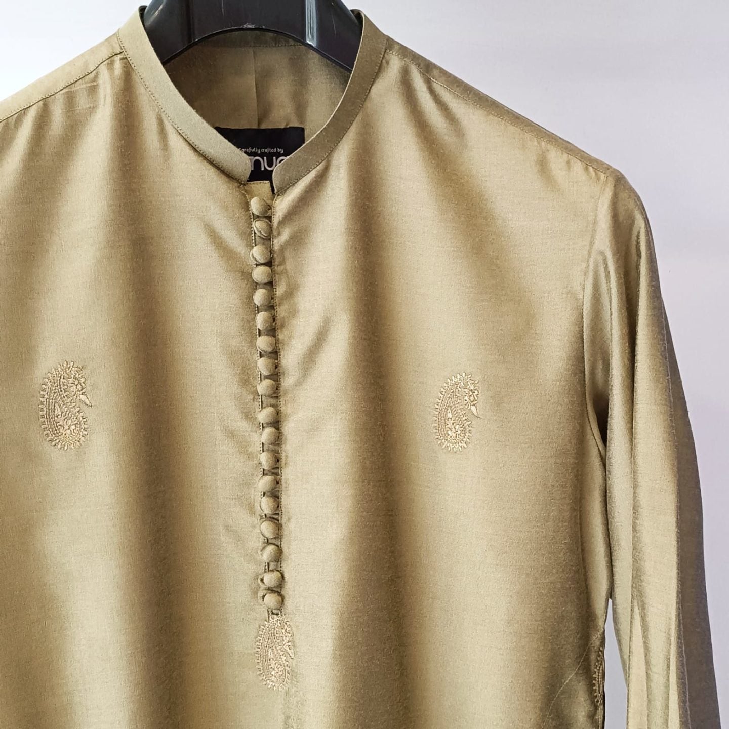 Embroidered Paisleys Cotton Silk Kurta Trouser.