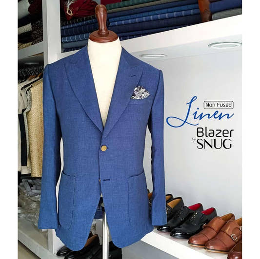 Blue Non Fused Linen Blazer - Snug
