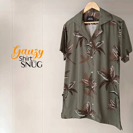Army Green Leaf Gauzy Shirt - Snug
