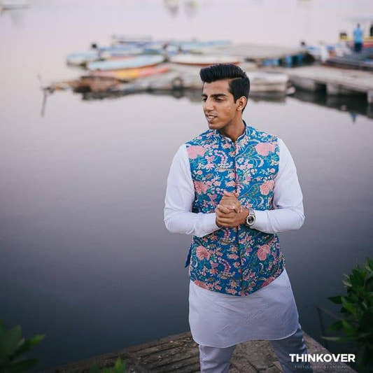 Ocean Blue Embroidered Waistcoat - Snug