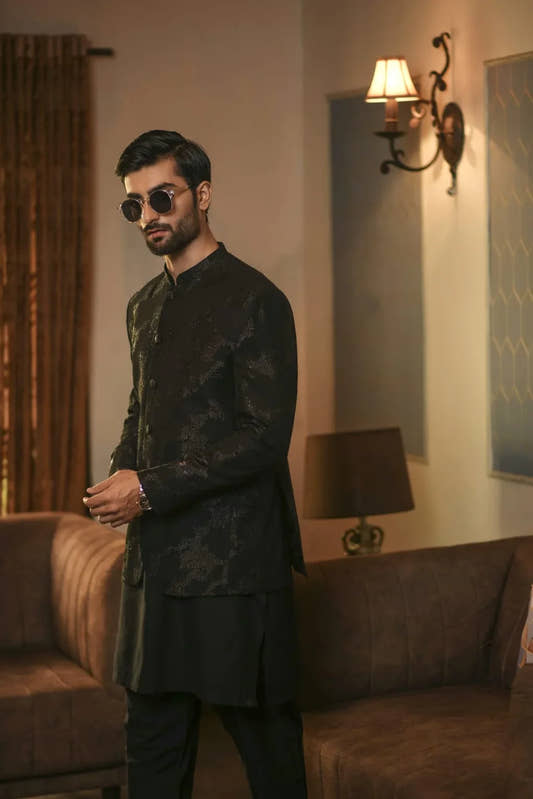 Black Zari Prince Coat - Snug