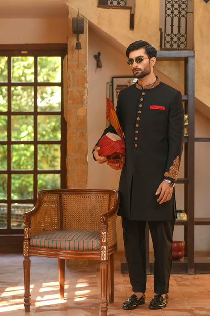 Black Hand Embroidered Sherwani