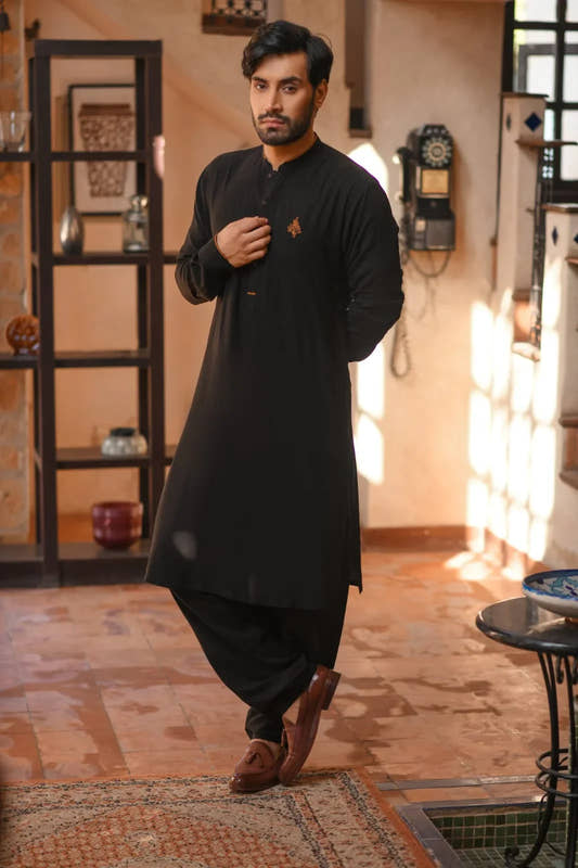 Rustic Embroidered Qamiz Shalwar With Blazer - Snug