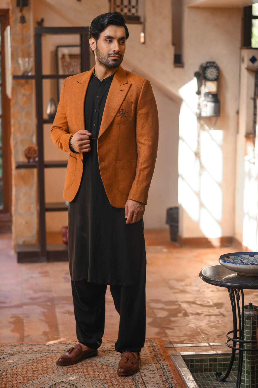 Rustic Embroidered Qamiz Shalwar With Blazer